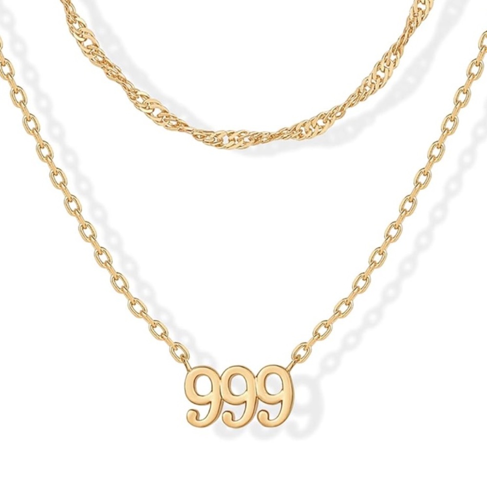 999 Elegant Gold Necklace with Number Pendant